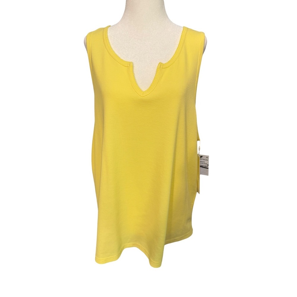 Caslon Womens Yellow Glow Waffle Knit Notch Neck Thermal Tank Top Large NWT